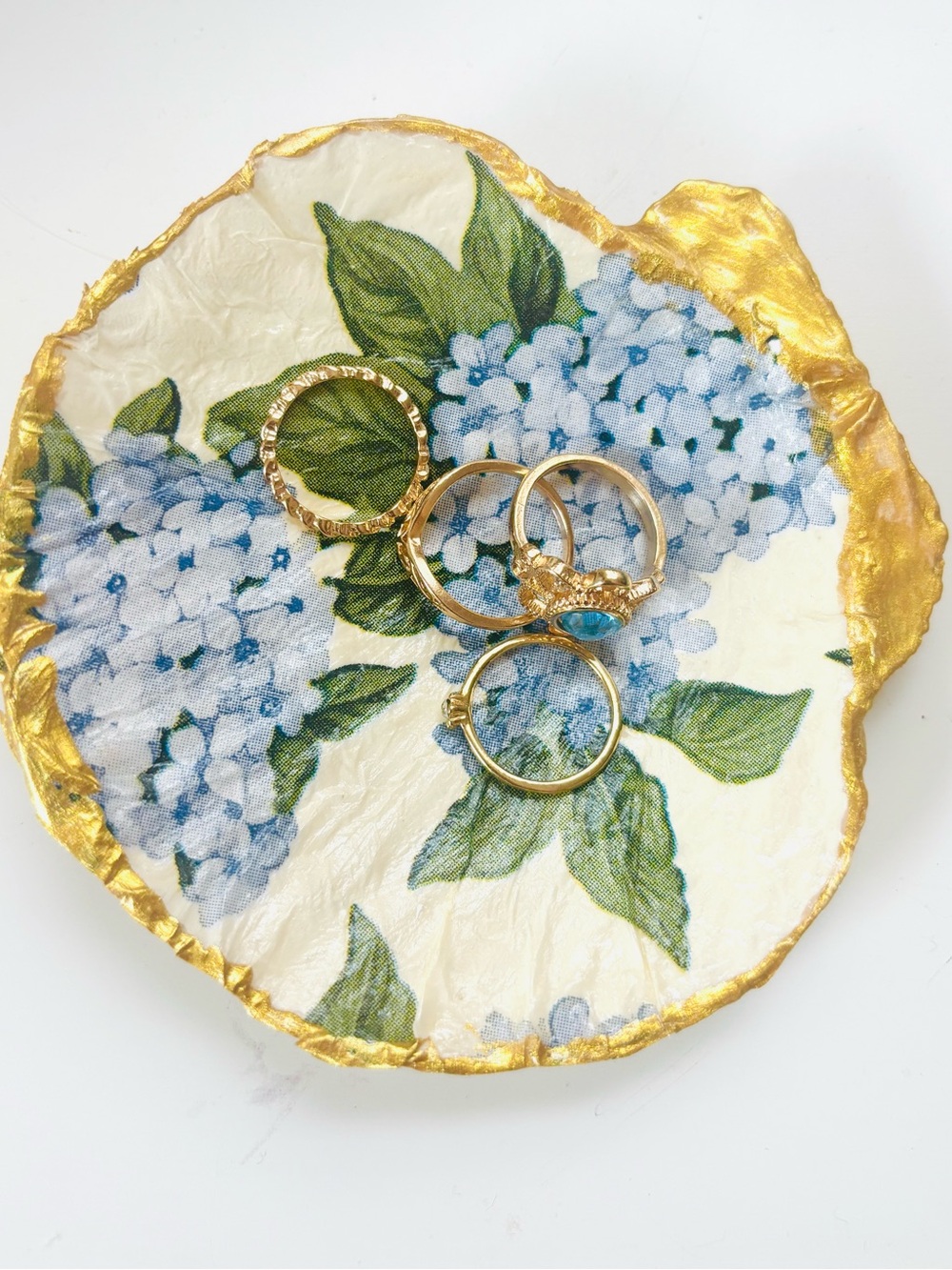 Handmade Scallop Shell Trinket Dish W/ Hydrangea Decoupage Design